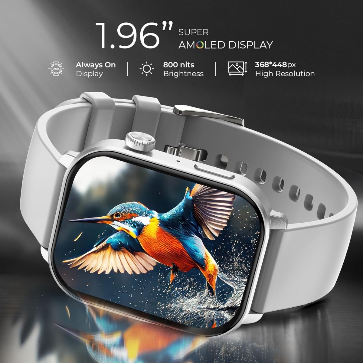 beatXP Unbound Pro 1.96" Super AMOLED Display Bluetooth Calling Smart Watch, Metal Body, Rotary Crown, 410 * 502px, 800 Nits, 60Hz Refresh Rate, 100+ Sports Modes, 24/7, IP67 (Silver Metal)