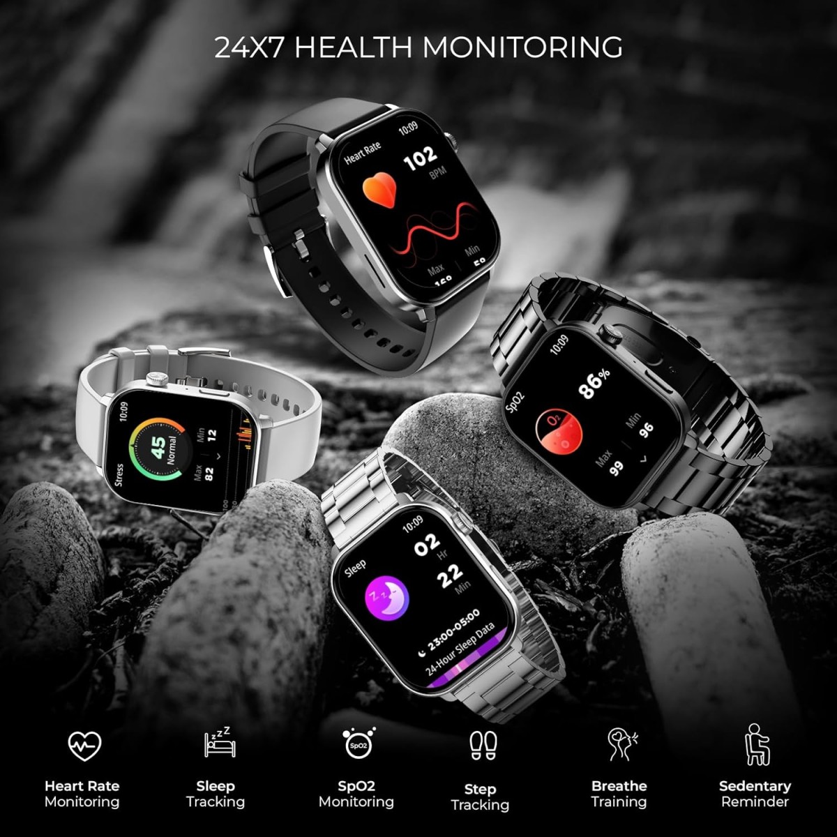beatXP Unbound Pro 1.96" Super AMOLED Display Bluetooth Calling Smart Watch, Metal Body, Rotary Crown, 410 * 502px, 800 Nits, 60Hz Refresh Rate, 100+ Sports Modes, 24/7, IP67 (Silver)