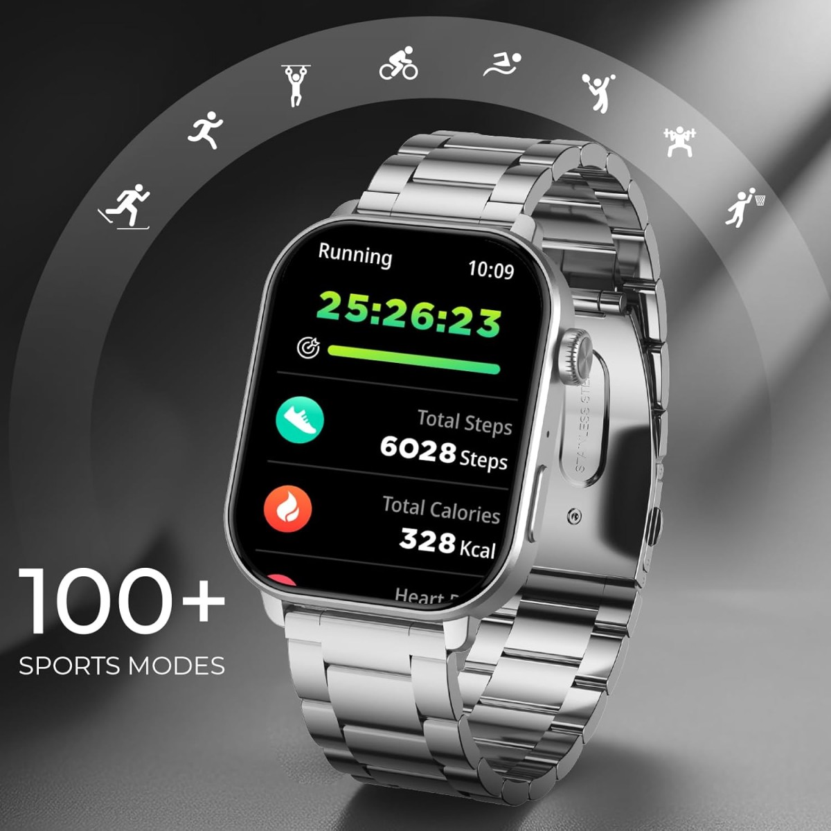 beatXP Unbound Pro 1.96" Super AMOLED Display Bluetooth Calling Smart Watch, Metal Body, Rotary Crown, 410 * 502px, 800 Nits, 60Hz Refresh Rate, 100+ Sports Modes, 24/7, IP67 (Silver)