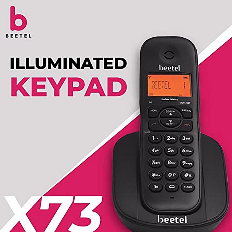 Beetel X73 Cordless 2.4Ghz Landline Phone with Caller ID Display, 2-Way Speaker Phone (Black)