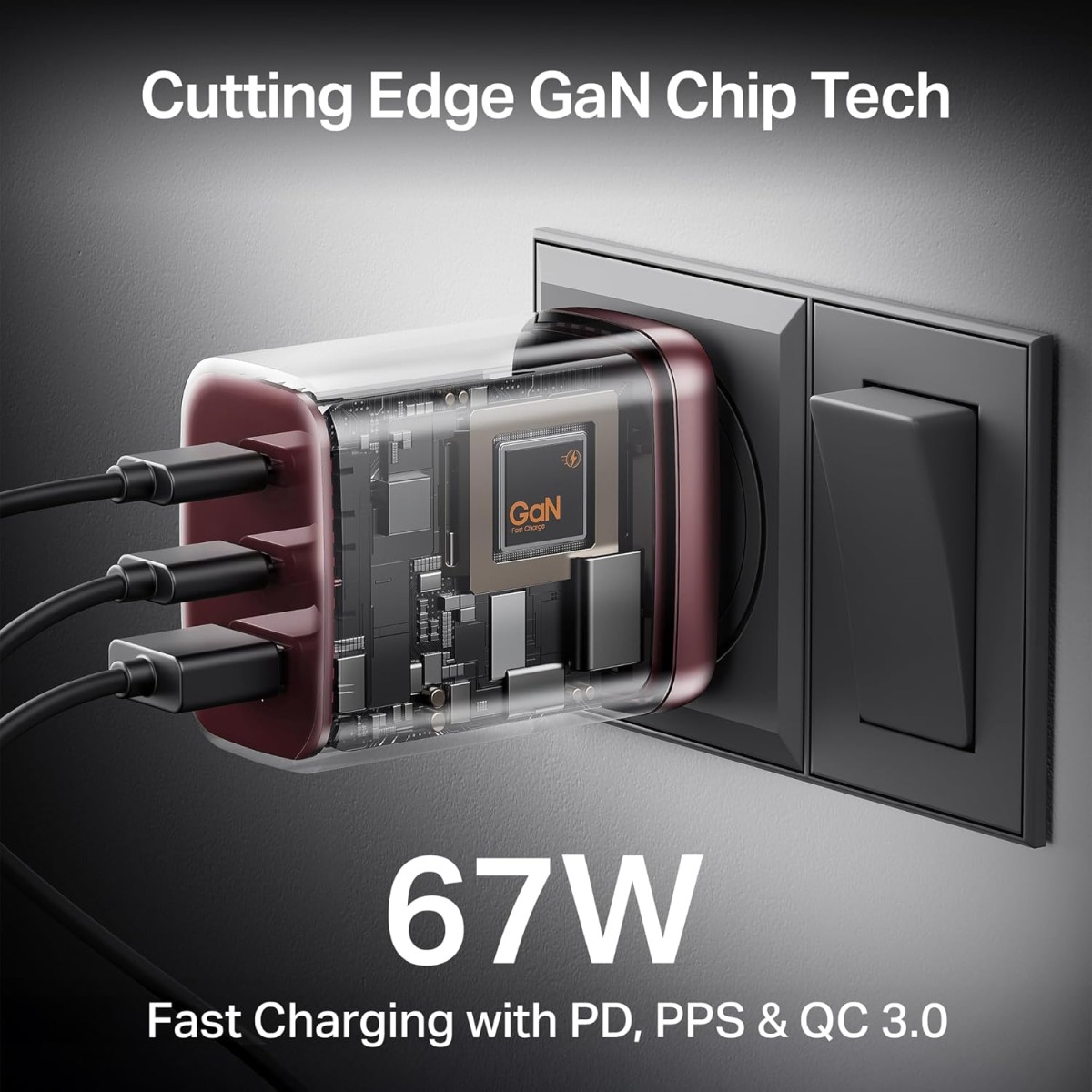 boAt 67W GaN laptop Charger, Ultra-Fast Triple Port Fast Charge, Compact & Lightweight,Supports iPhone, ipad, Android, Laptops, Macbooks,HP, Dell, Lenovo, Asus, Tablet (For 65W charging) (Monarch Red) boAt 67W GaN laptop Charger, Ultra-Fast Triple Port Fast Charge, Compact & Lightweight,Supports iPhone, ipad, Android, Laptops, Macbooks,HP, Dell, Lenovo, Asus, Tablet (For 65W charging) (Monarch Red)