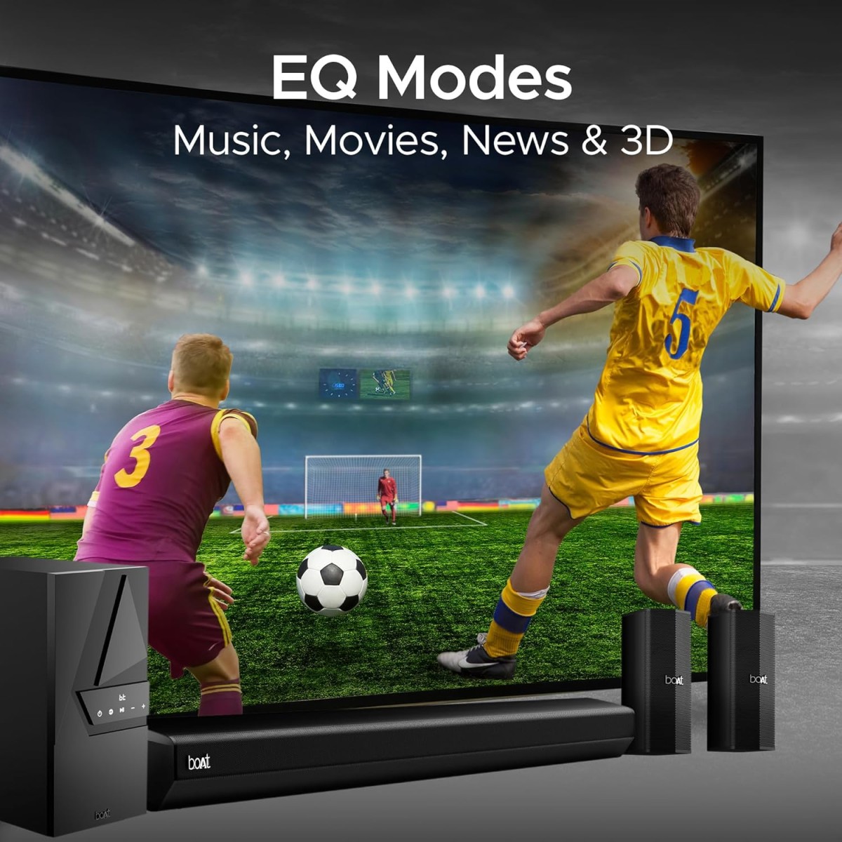 boAt Aavante Bar Azure Pro, 550 W Sound, 5.1CH with Wireless Rear Satellite Speakers, EQ Modes, BTv5.4,Multiple Ports, Master Remote, Bluetooth Sound Bar, Home Theatre Soundbar Speaker (Premium Black) boAt Aavante Bar Azure Pro, 550 W Sound, 5.1CH with Wireless Rear Satellite Speakers, EQ Modes, BTv5.4,Multiple Ports, Master Remote, Bluetooth Sound Bar, Home Theatre Soundbar Speaker (Premium Black)