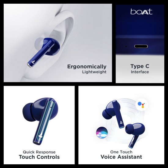boAt Airdopes 111 TWS Earbuds with 13mm Drivers, ASAP Charge, 28H Playtime, IWP, Bluetooth v5.1, Easy Touch Controls & Lightweight Build Ocean Blue