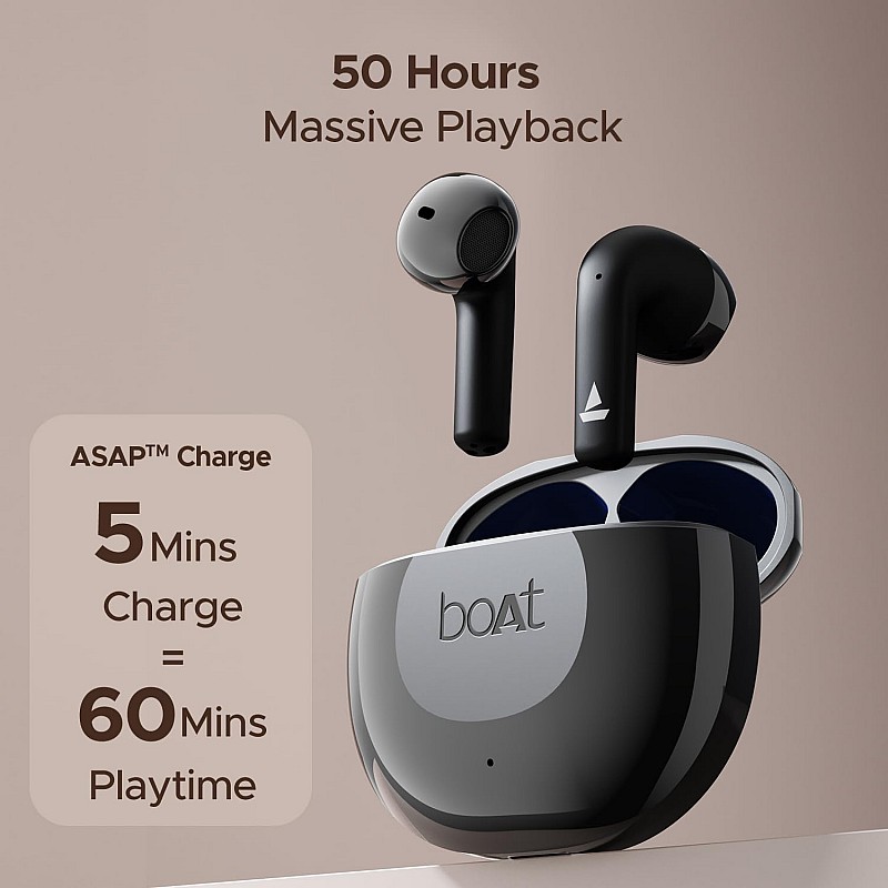 boAt Airdopes 125 TWS Earbuds with 50 hrs Playtime,Quad Mics with ENxᵀᴹ Tech,ASAPᵀᴹ Charging,IWPᵀᴹ Tech, BEASTᵀᴹ Mode with 50 ms Low Latency,BTv5.3, IPX5(Mystic Black)