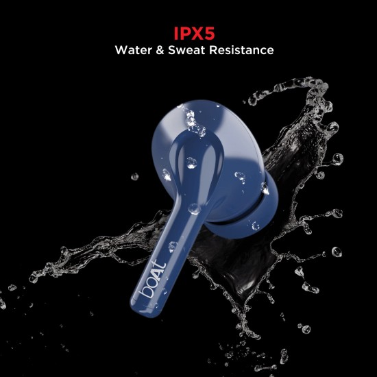 boAt Airdopes 161 TWS Earbuds with Charge 17H Playtime, Immersive Audio IPX5, Touch Controls Blue