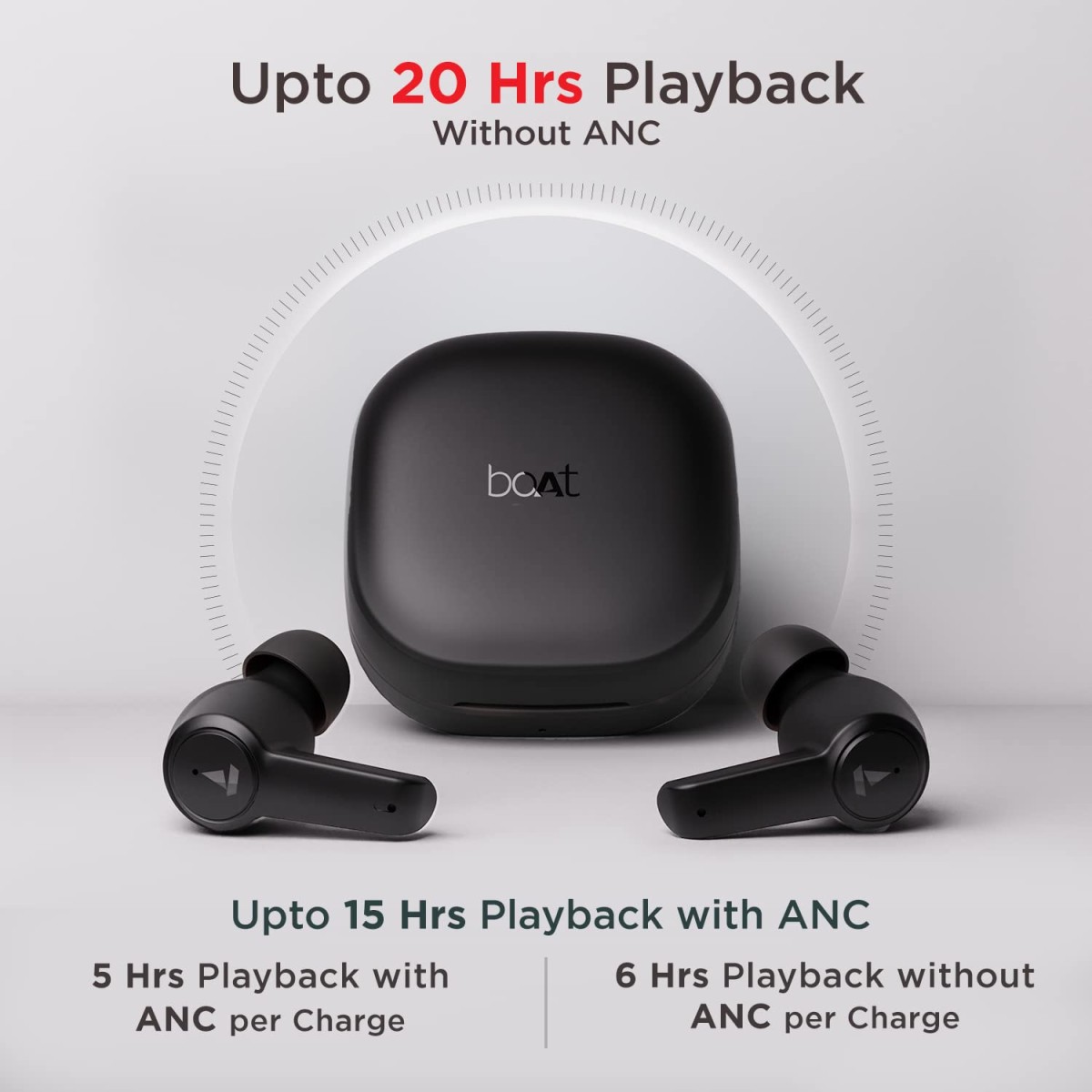 boAt Airdopes 413ANC True Wireless Earbuds with Hybrid boAt Signature Sound, Touch Gesture, 20 Hours Playback Black