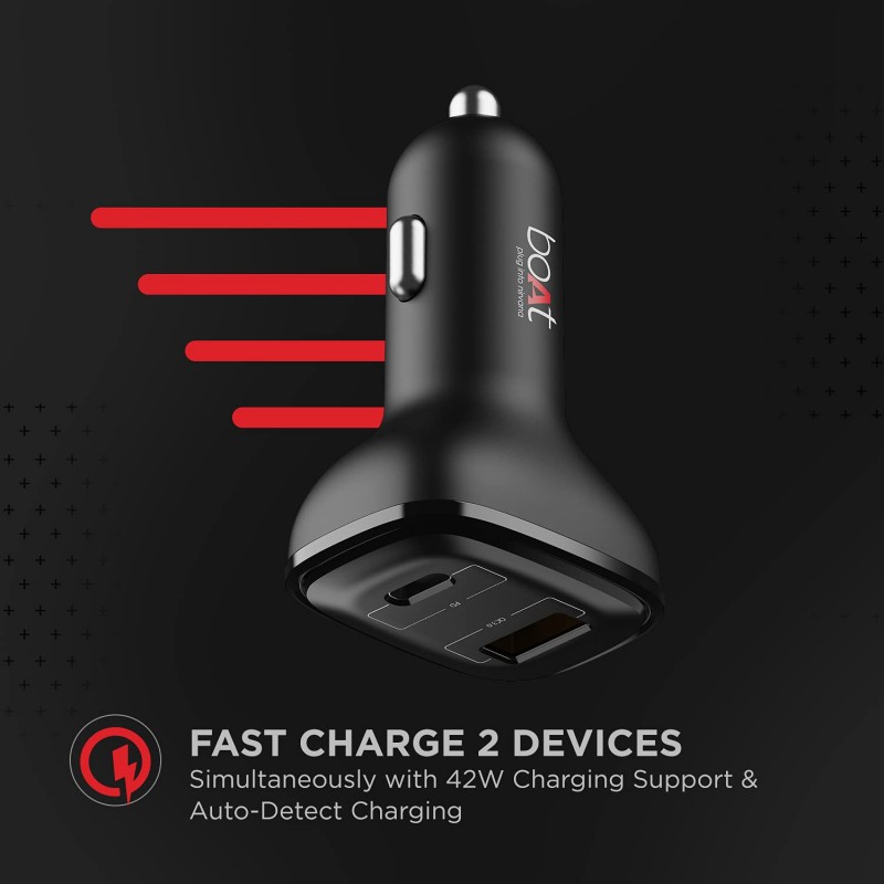 boAt Dual Port Rapid 5V Car Charger (Qualcomm Certified) Smart Charging with Quick Charge 3.0 for Cellular Phones (Black) (Free Micro USB Cable) boAt Dual Port Rapid 5V Car Charger (Qualcomm Certified) Smart Charging with Quick Charge 3.0 for Cellular Phones (Black) (Free Micro USB Cable)