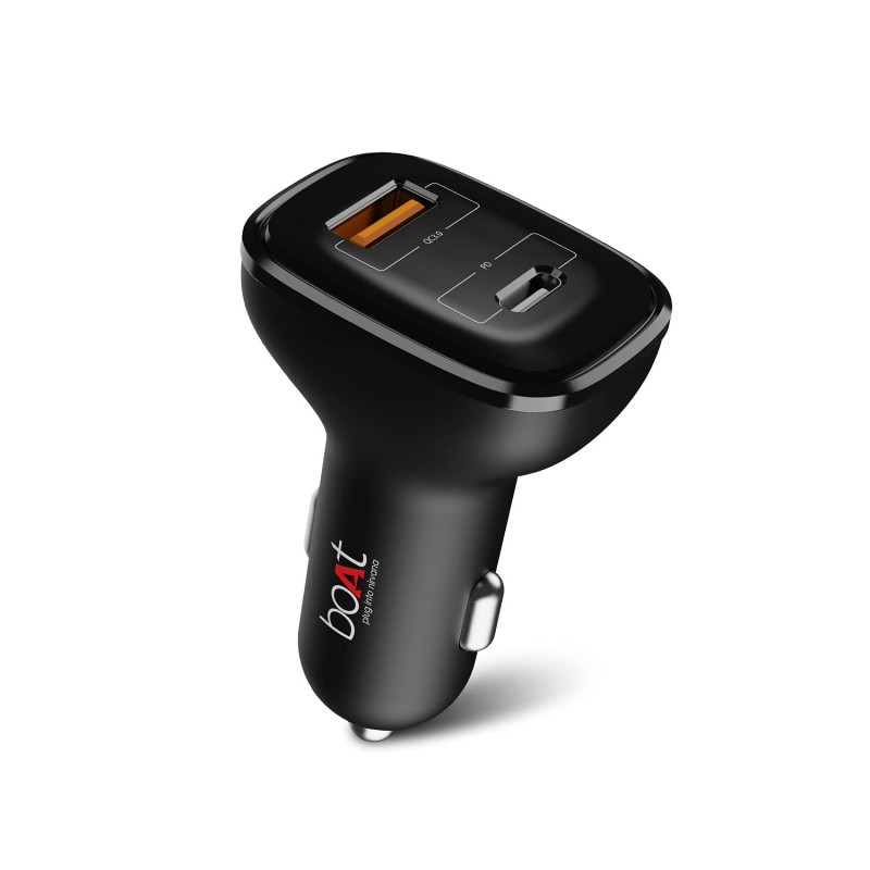 boAt Dual Port Rapid 5V Car Charger (Qualcomm Certified) Smart Charging with Quick Charge 3.0 for Cellular Phones (Black) (Free Micro USB Cable) boAt Dual Port Rapid 5V Car Charger (Qualcomm Certified) Smart Charging with Quick Charge 3.0 for Cellular Phones (Black) (Free Micro USB Cable)