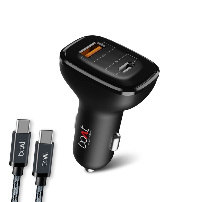 boAt Dual Port Rapid 5V Car Charger (Qualcomm Certified) Smart Charging with Quick Charge 3.0 for Cellular Phones (Black) (Free Micro USB Cable) boAt Dual Port Rapid 5V Car Charger (Qualcomm Certified) Smart Charging with Quick Charge 3.0 for Cellular Phones (Black) (Free Micro USB Cable)