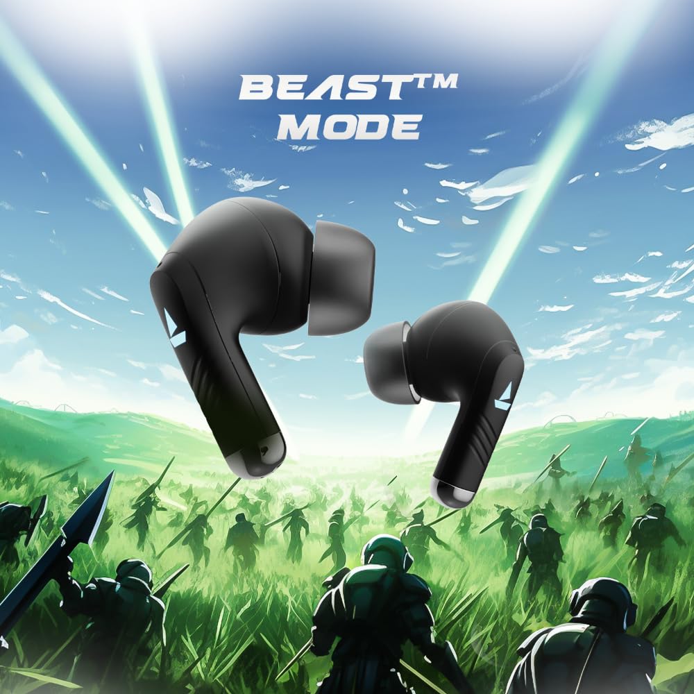 boAt Immortal 101 TWS Earbuds with Beastᵀᴹ Mode(40ms Low Latency), 30 HRS Playtime, Blazing LEDs, Quad Mics with ENx Tech, ASAP Charge & BTv5.3(Black Sabre)