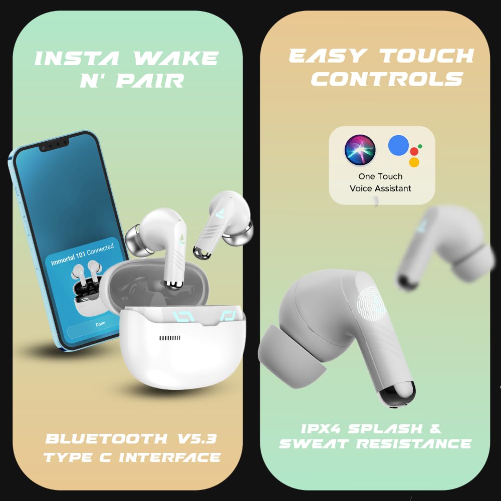 boAt Immortal 101 TWS Earbuds with Beastᵀᴹ Mode(40ms Low Latency), 30 HRS Playtime, Blazing LEDs, Quad Mics with ENx Tech, ASAP Charge & BTv5.3(Black Sabre)