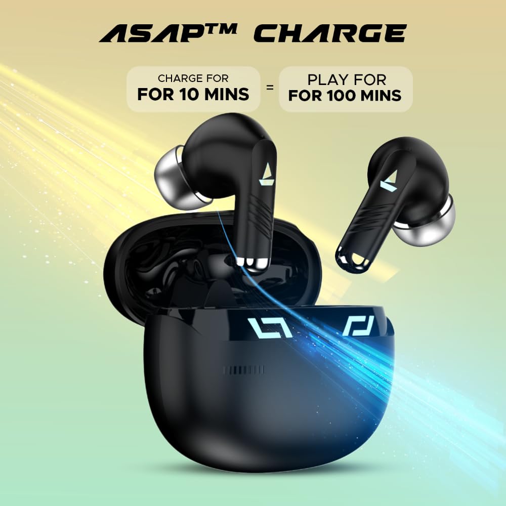 boAt Immortal 101 TWS Earbuds with Beastᵀᴹ Mode(40ms Low Latency), 30 HRS Playtime, Blazing LEDs, Quad Mics with ENx Tech, ASAP Charge & BTv5.3(Black Sabre)