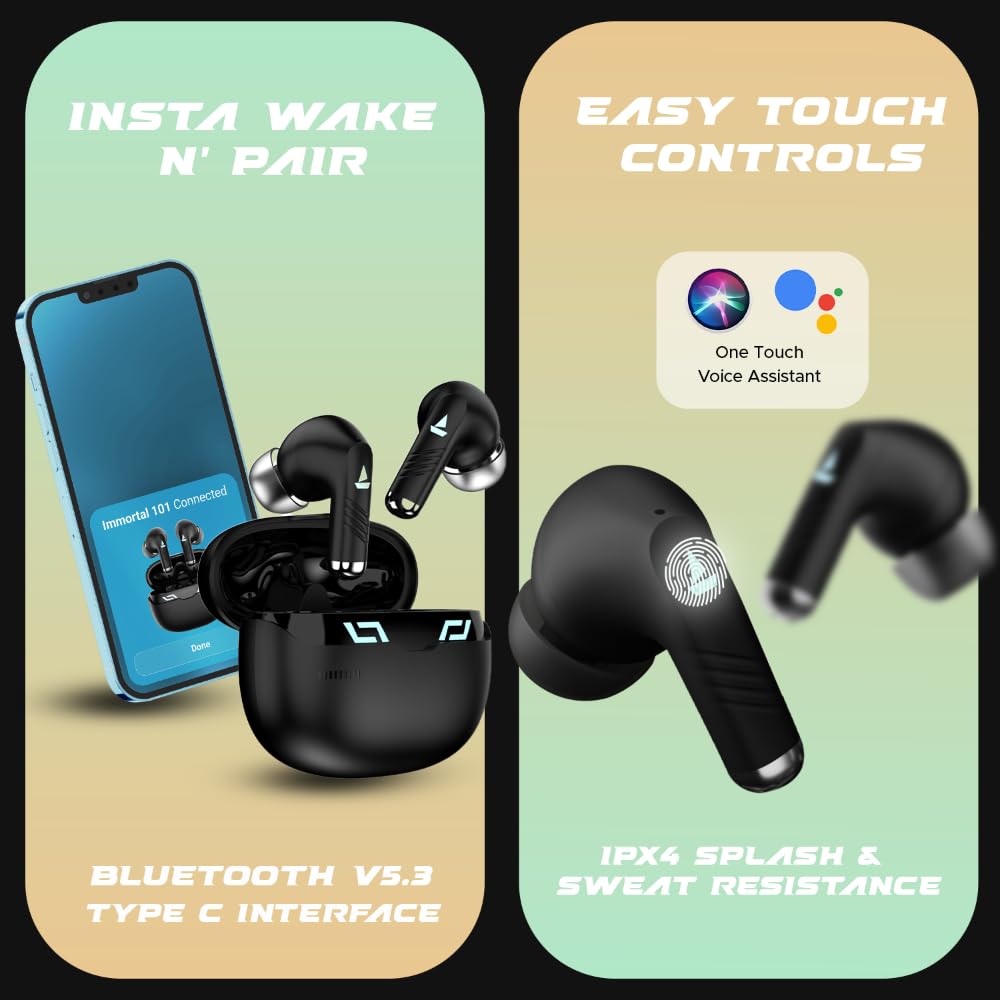 boAt Immortal 101 TWS Earbuds with Beastᵀᴹ Mode(40ms Low Latency), 30 HRS Playtime, Blazing LEDs, Quad Mics with ENx Tech, ASAP Charge & BTv5.3(Black Sabre)