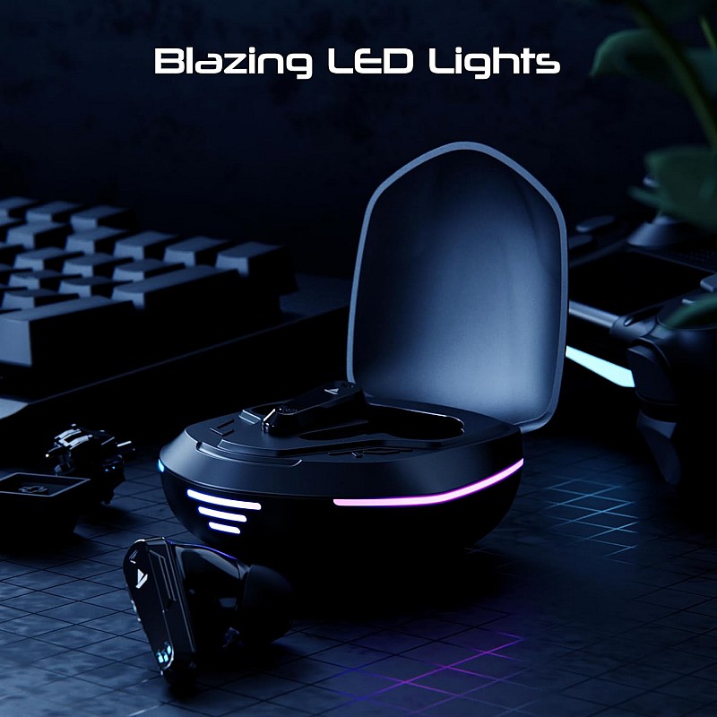 boAt Immortal 181, 40HRS Battery, 4Mics ENx, 40ms Low Latency, RGB Led Lights, Fast Charge, IWP Tech, v5.3 Bluetooth Earbuds, TWS Ear Buds Wireless Earphones with mic, Gaming Earbuds (Black Sabre)