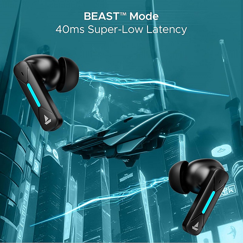 boAt Immortal Airspeed Pro Truly Wireless in- Ear Earbuds w/ 32dB ANC, Beast™ Mode with 40ms Latency, 40hrs Playback, 4 Mics with ENx™, Premium ID w/LEDs & ASAP™ Charge(Black Sabre)