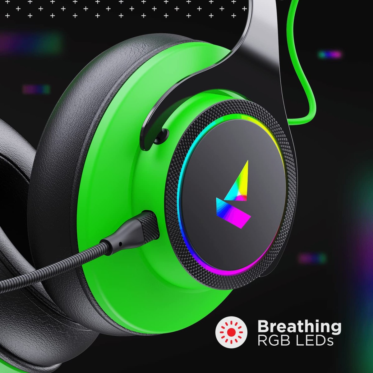 boAt Immortal IM1000D Dual Channel Gaming Wired Over Ear Headphones with mic, Dolby Atmos, 7.1 Channel Surround Audio, 50mm Drivers & RGB Breathing LEDs(Viper Green)