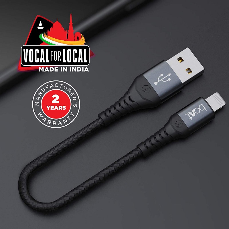 boAt LTG 200 Lightning Apple MFi Certified Cable with Spaceship Grade Aluminium Housing (Mercurial Black)