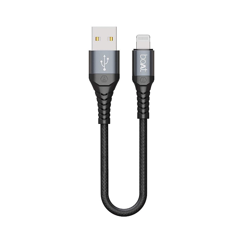 boAt LTG 200 Lightning Apple MFi Certified Cable with Spaceship Grade Aluminium Housing (Mercurial Black)