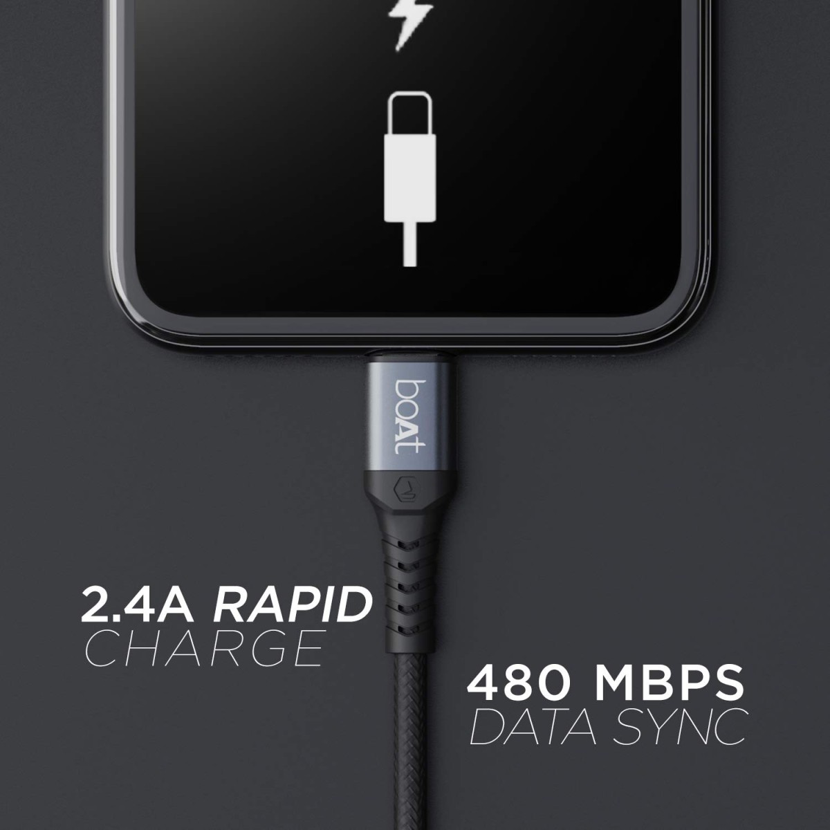 boAt LTG 500 Apple MFI Certified for iPhone, iPad and iPod 2Mtr Data Cable(Space Grey)