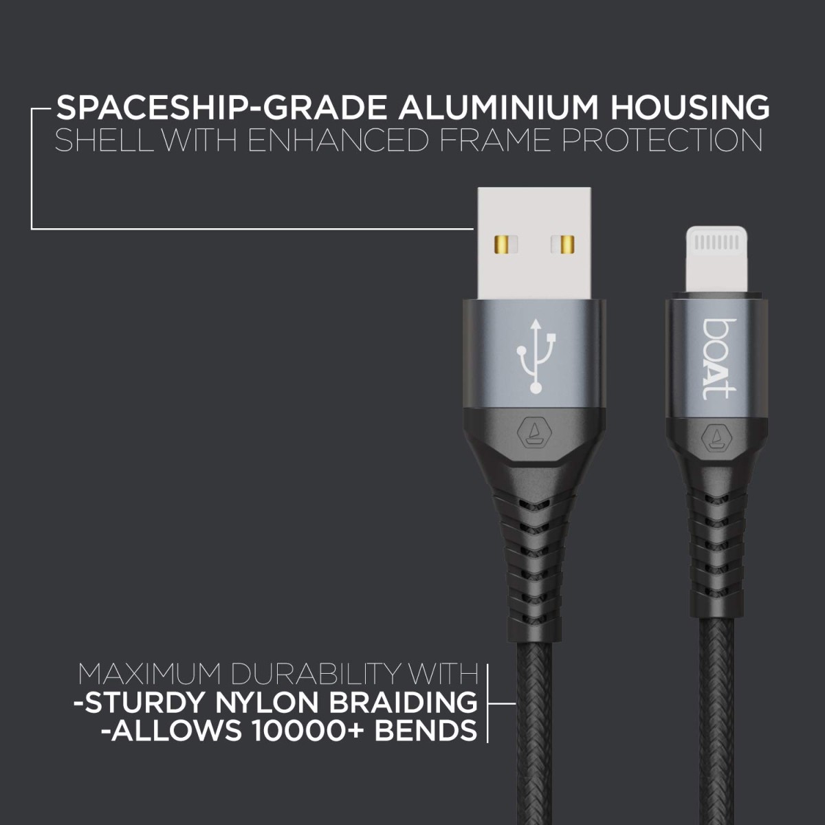 boAt LTG 500 Apple MFI Certified for iPhone, iPad and iPod 2Mtr Data Cable(Space Grey)