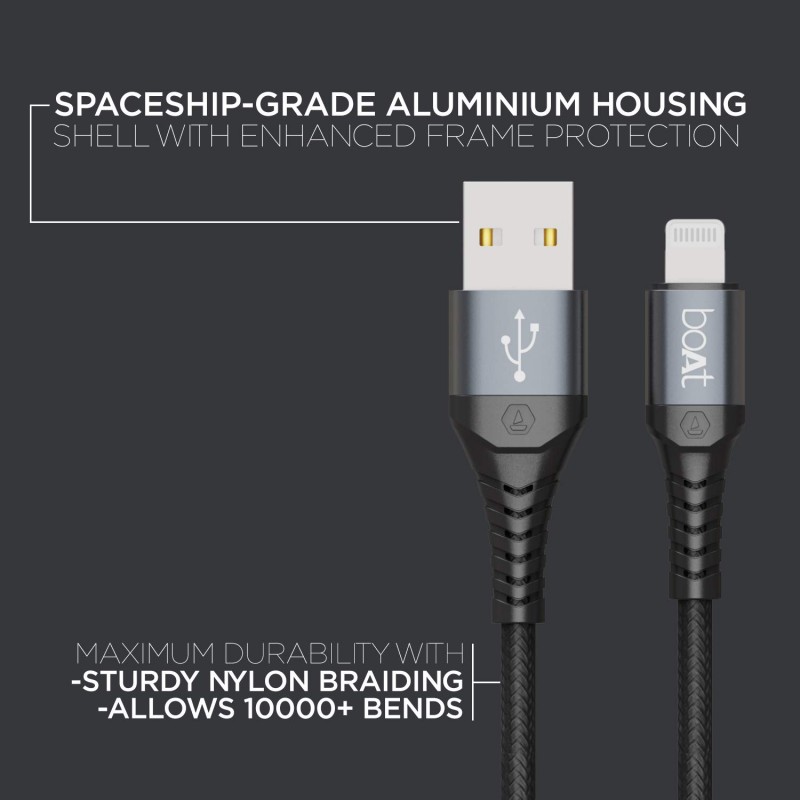 boAt LTG 500 Apple MFI Certified for iPhone, iPad and iPod 2Mtr Data Cable(Space Grey) boAt LTG 500 Apple MFI Certified for iPhone, iPad and iPod 2Mtr Data Cable(Space Grey)