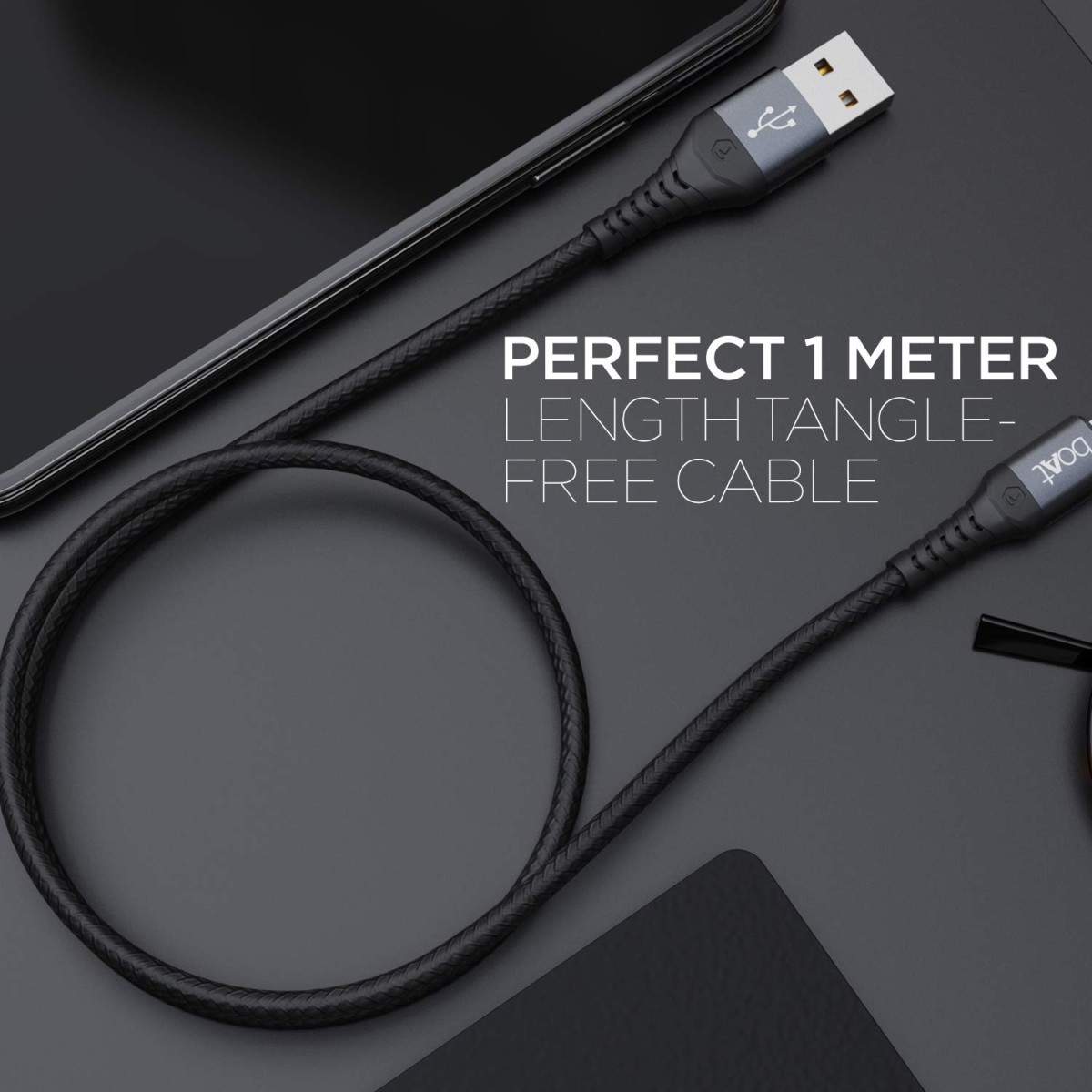 boAt LTG 500 Apple MFI Certified for iPhone, iPad and iPod 2Mtr Data Cable(Space Grey)