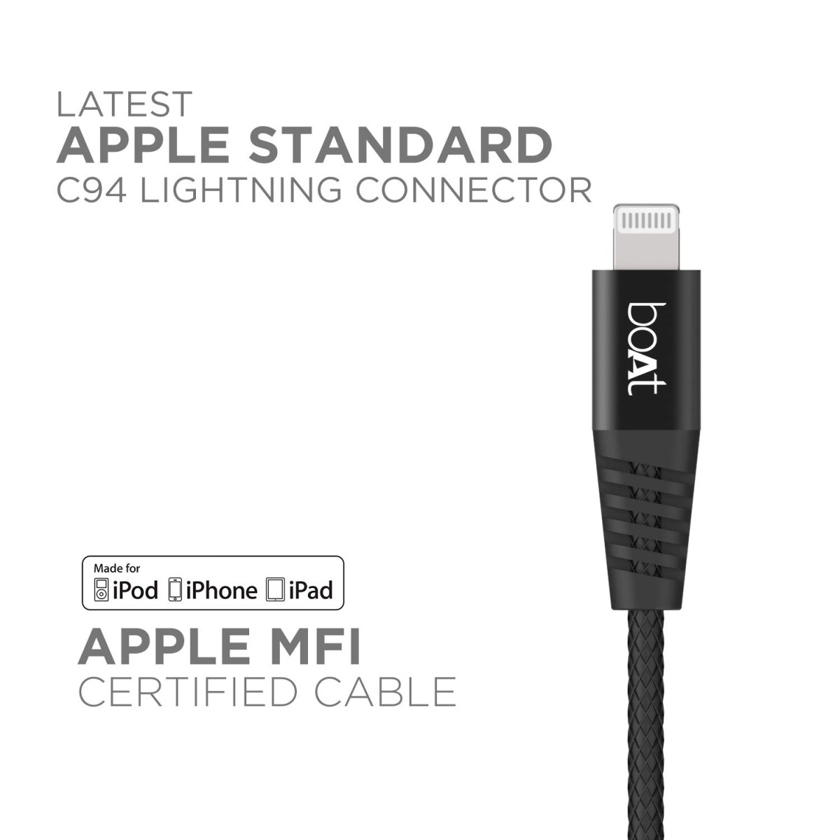 boAt LTG 600 Type C to Lightning Cable 1.2m (Black)