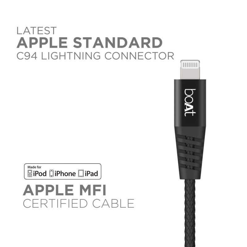 boAt LTG 600 Type C to Lightning Cable 1.2m (Black) boAt LTG 600 Type C to Lightning Cable 1.2m (Black)