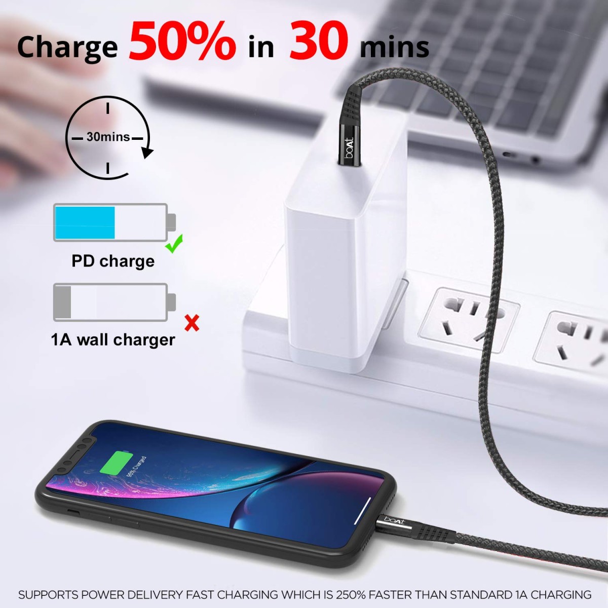 boAt LTG 600 Type C to Lightning Cable 1.2m (Black)