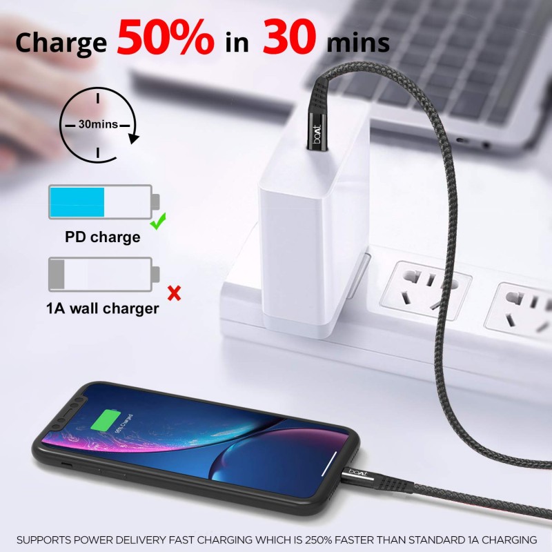 boAt LTG 600 Type C to Lightning Cable 1.2m (Black) boAt LTG 600 Type C to Lightning Cable 1.2m (Black)