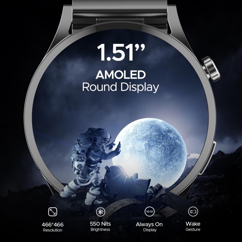 boAt Lunar Embrace w/Vibrant 1.51" (3.8 cm) AMOLED Display,Premium Metal Design, Functional Crown, 100+ Sports Mode, Animated Watch Faces, Built-in Games, Smart Watch for Men & Women(Steel Grey) boAt Lunar Embrace w/Vibrant 1.51" (3.8 cm) AMOLED Display,Premium Metal Design, Functional Crown, 100+ Sports Mode, Animated Watch Faces, Built-in Games, Smart Watch for Men & Women(Steel Grey)