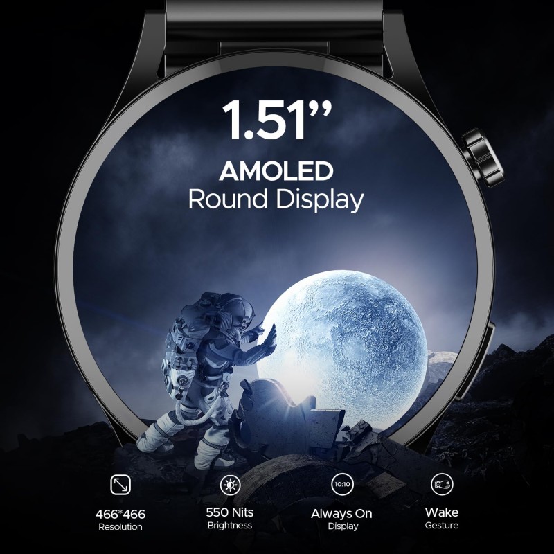boAt Lunar Embrace w/Vibrant 1.51" (3.8 cm) AMOLED Display,Premium Metal Design, Functional Crown, 100+ Sports Mode, Animated Watch Faces, Built-in Games, Smart Watch for Men & Women(Steel Grey) boAt Lunar Embrace w/Vibrant 1.51" (3.8 cm) AMOLED Display,Premium Metal Design, Functional Crown, 100+ Sports Mode, Animated Watch Faces, Built-in Games, Smart Watch for Men & Women(Steel Grey)