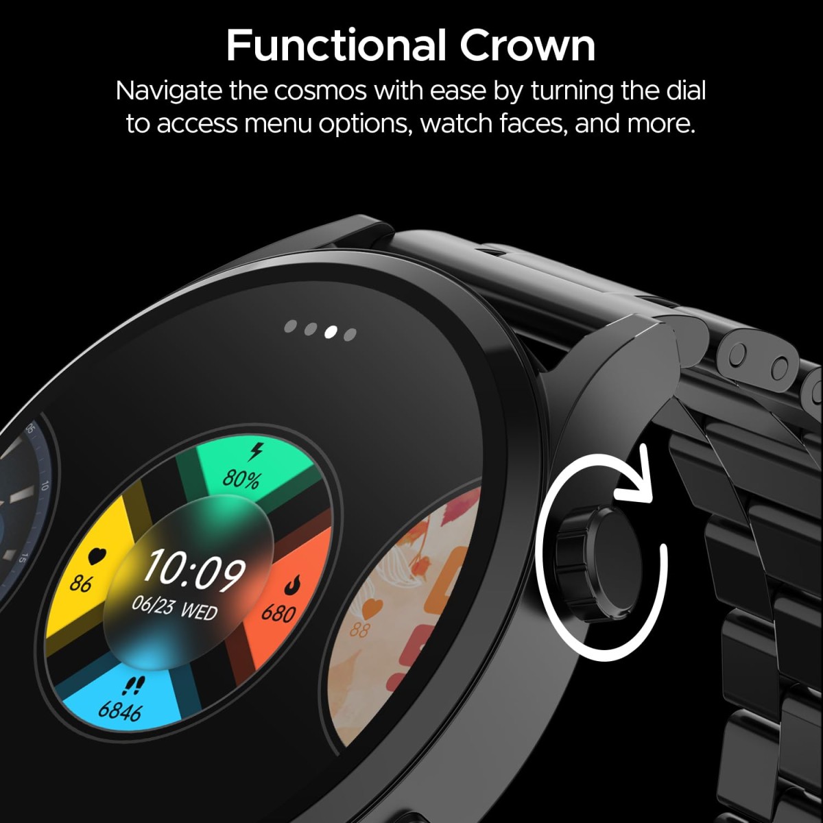 boAt Lunar Embrace w/Vibrant 1.51" (3.8 cm) AMOLED Display,Premium Metal Design, Functional Crown, 100+ Sports Mode, Animated Watch Faces, Built-in Games, Smart Watch for Men & Women(Steel Grey)