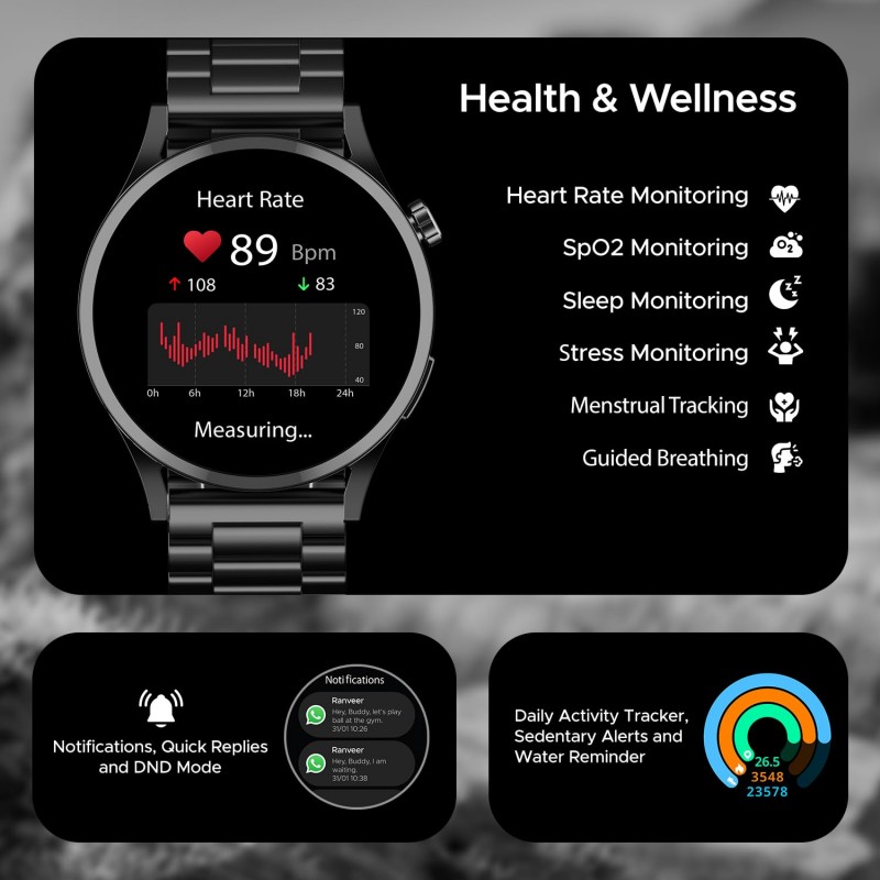 boAt Lunar Embrace w/Vibrant 1.51" (3.8 cm) AMOLED Display,Premium Metal Design, Functional Crown, 100+ Sports Mode, Animated Watch Faces, Built-in Games, Smart Watch for Men & Women(Steel Grey) boAt Lunar Embrace w/Vibrant 1.51" (3.8 cm) AMOLED Display,Premium Metal Design, Functional Crown, 100+ Sports Mode, Animated Watch Faces, Built-in Games, Smart Watch for Men & Women(Steel Grey)