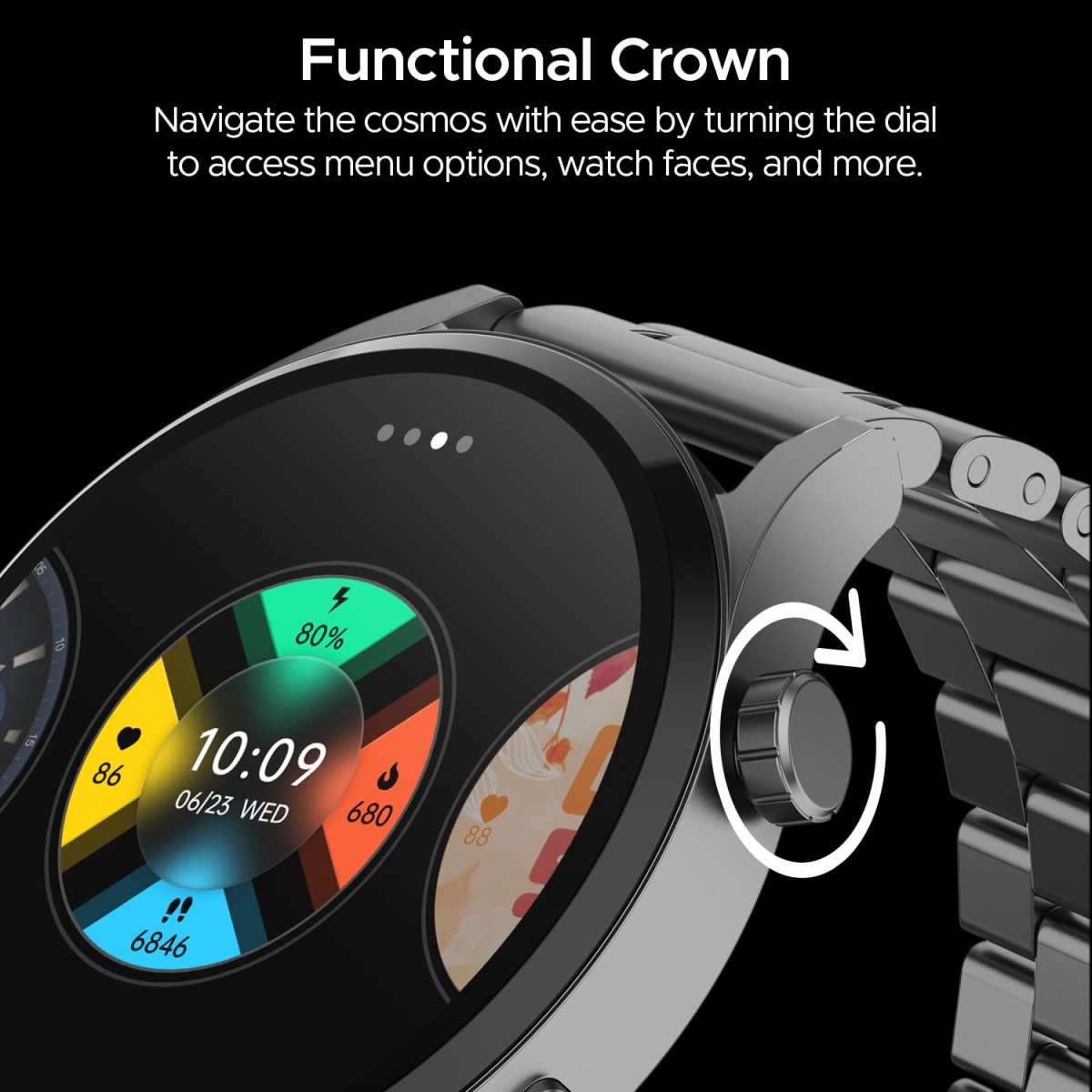 boAt Lunar Embrace w/Vibrant 1.51" (3.8 cm) AMOLED Display,Premium Metal Design, Functional Crown, 100+ Sports Mode, Animated Watch Faces, Built-in Games, Smart Watch for Men & Women(Steel Grey)