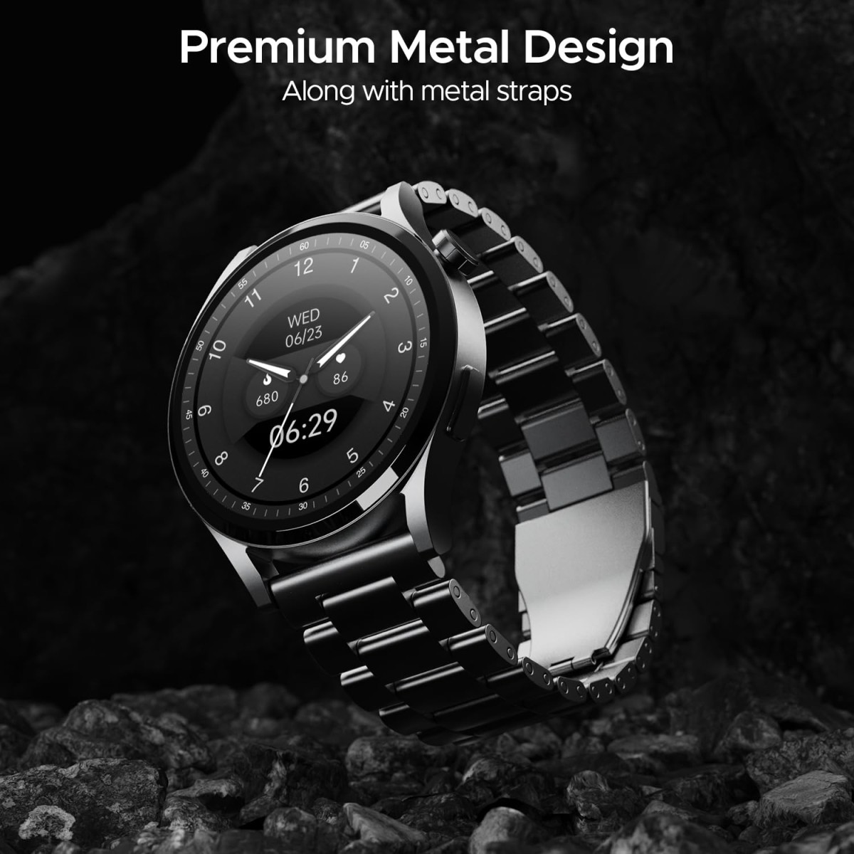 boAt Lunar Embrace w/Vibrant 1.51" (3.8 cm) AMOLED Display,Premium Metal Design, Functional Crown, 100+ Sports Mode, Animated Watch Faces, Built-in Games, Smart Watch for Men & Women(Steel Grey)