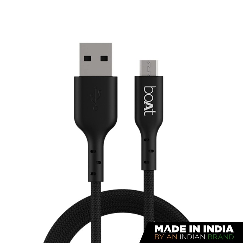 boAt Micro USB 150 Tangle-Free, Sturdy Micro USB Cable with 2A Fast Charging & 480mbps Data Transmission, 10000+ Bends Lifespan & Extended 1.5m Length Black boAt Micro USB 150 Tangle-Free, Sturdy Micro USB Cable with 2A Fast Charging & 480mbps Data Transmission, 10000+ Bends Lifespan & Extended 1.5m Length Black