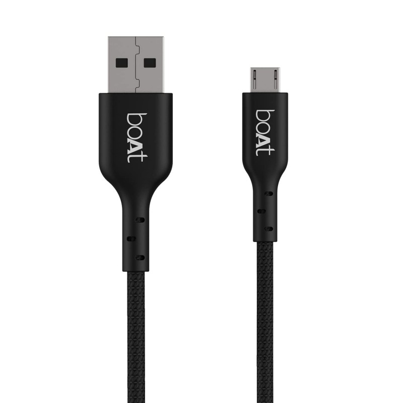 boAt Micro USB 150 Tangle-Free, Sturdy Micro USB Cable with 2A Fast Charging & 480mbps Data Transmission, 10000+ Bends Lifespan & Extended 1.5m Length Black boAt Micro USB 150 Tangle-Free, Sturdy Micro USB Cable with 2A Fast Charging & 480mbps Data Transmission, 10000+ Bends Lifespan & Extended 1.5m Length Black