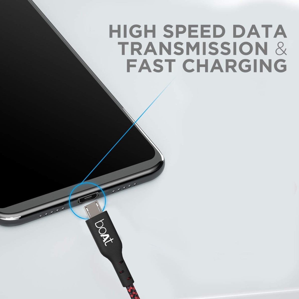 boAt Micro USB 150 Tangle-Free, Sturdy Micro USB Cable with 2A Fast Charging & 480mbps Data Transmission, 10000+ Bends Lifespan & Extended 1.5m Length Black