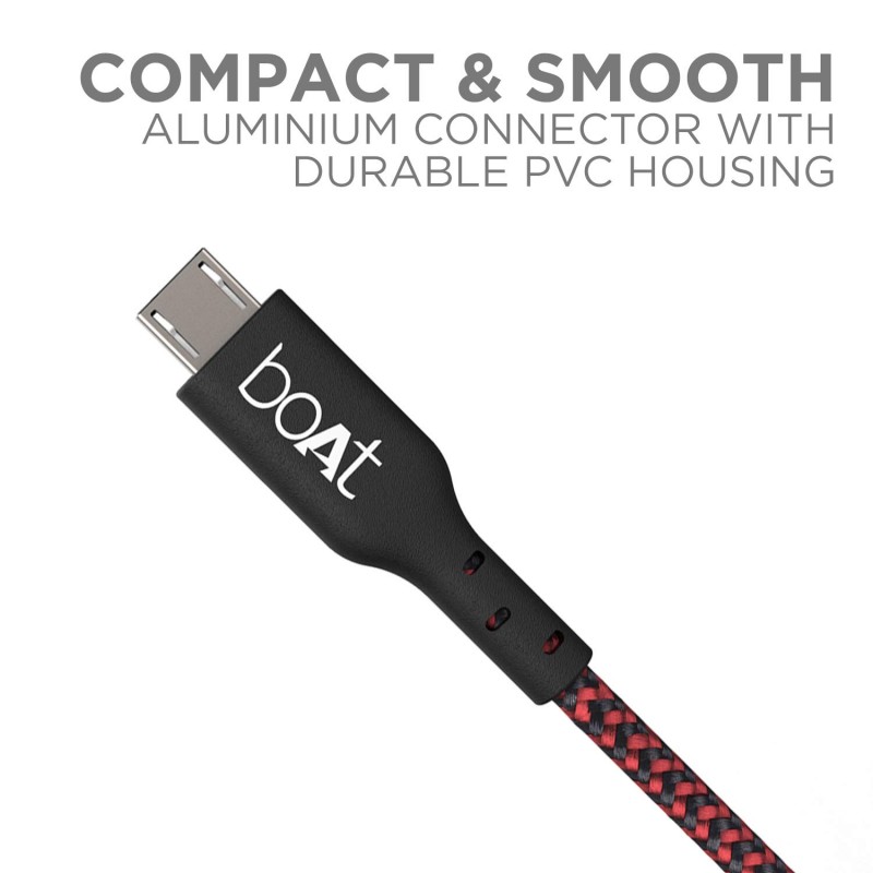 boAt Micro USB 150 Tangle-Free, Sturdy Micro USB Cable with 2A Fast Charging & 480mbps Data Transmission, 10000+ Bends Lifespan & Extended 1.5m Length Black boAt Micro USB 150 Tangle-Free, Sturdy Micro USB Cable with 2A Fast Charging & 480mbps Data Transmission, 10000+ Bends Lifespan & Extended 1.5m Length Black