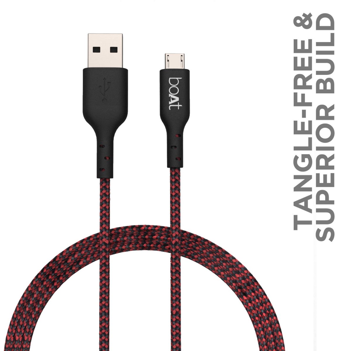 boAt Micro USB 150 Tangle-Free, Sturdy Micro USB Cable with 2A Fast Charging & 480mbps Data Transmission, 10000+ Bends Lifespan & Extended 1.5m Length Black