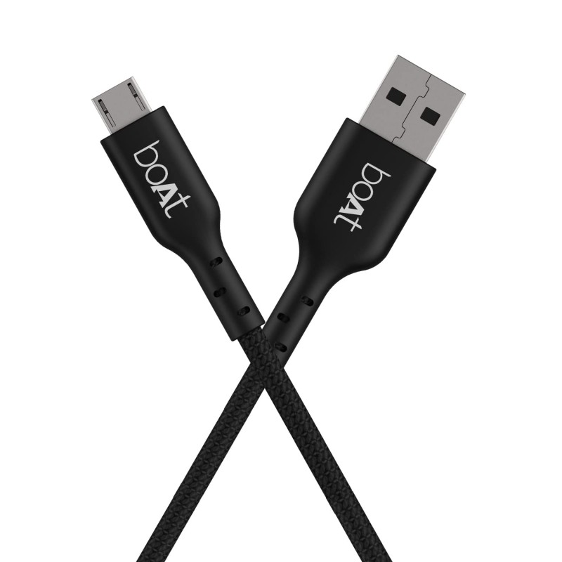 boAt Micro USB 150 Tangle-Free, Sturdy Micro USB Cable with 2A Fast Charging & 480mbps Data Transmission, 10000+ Bends Lifespan & Extended 1.5m Length Black boAt Micro USB 150 Tangle-Free, Sturdy Micro USB Cable with 2A Fast Charging & 480mbps Data Transmission, 10000+ Bends Lifespan & Extended 1.5m Length Black