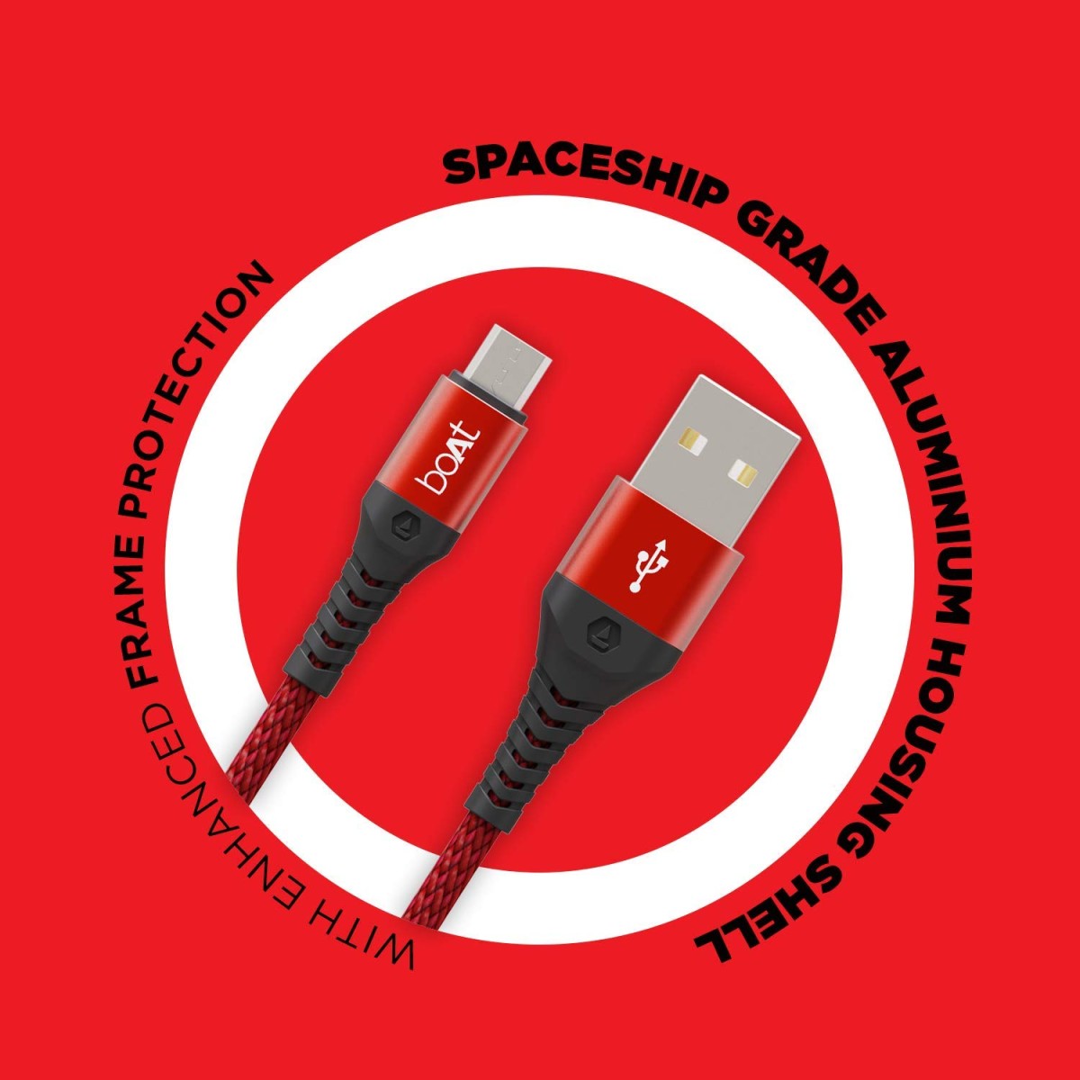 "boAt Micro USB 550 Cable | Stress-Resistant, Tangle-Free, 3A Fast Charging, 480Mbps Data Transfer – Martian Red"