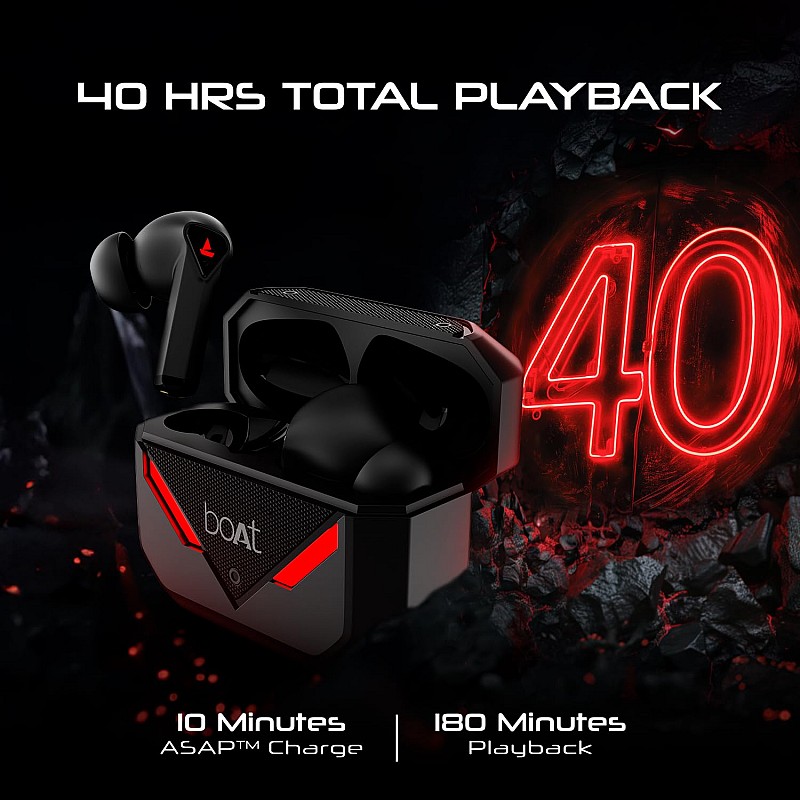 boAt Newly Launched Immortal 158 TWS in Ear Gaming Earbuds with 40hrs Playback, 40ms Super-Low Latency Beast Mode, RGB LEDs, 4 Mics with ENx, IWP, ASAP Charge, BTv5.3(Black Sabre)