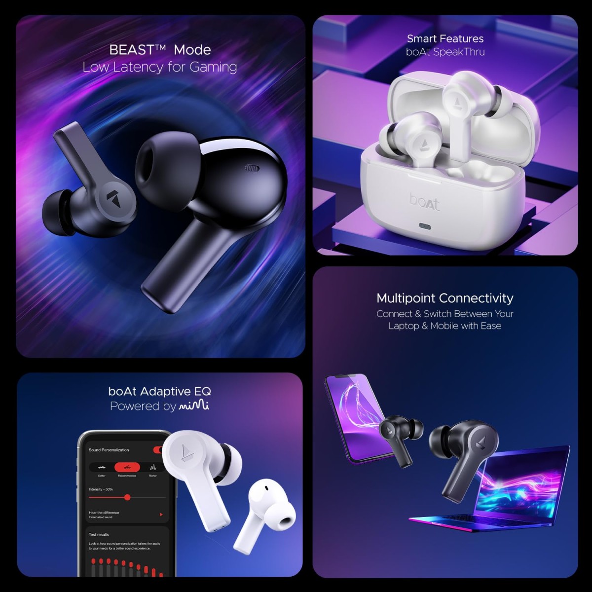 boAt Nirvana Lucid w/ 32 dB ANC, Multi-Point Connectivity, in-Ear Detection, 60HRS Playback, Hearables App, 4 Mics ENx, IPX5 Truly Wireless in Ear Earbuds, TWS Ear Buds