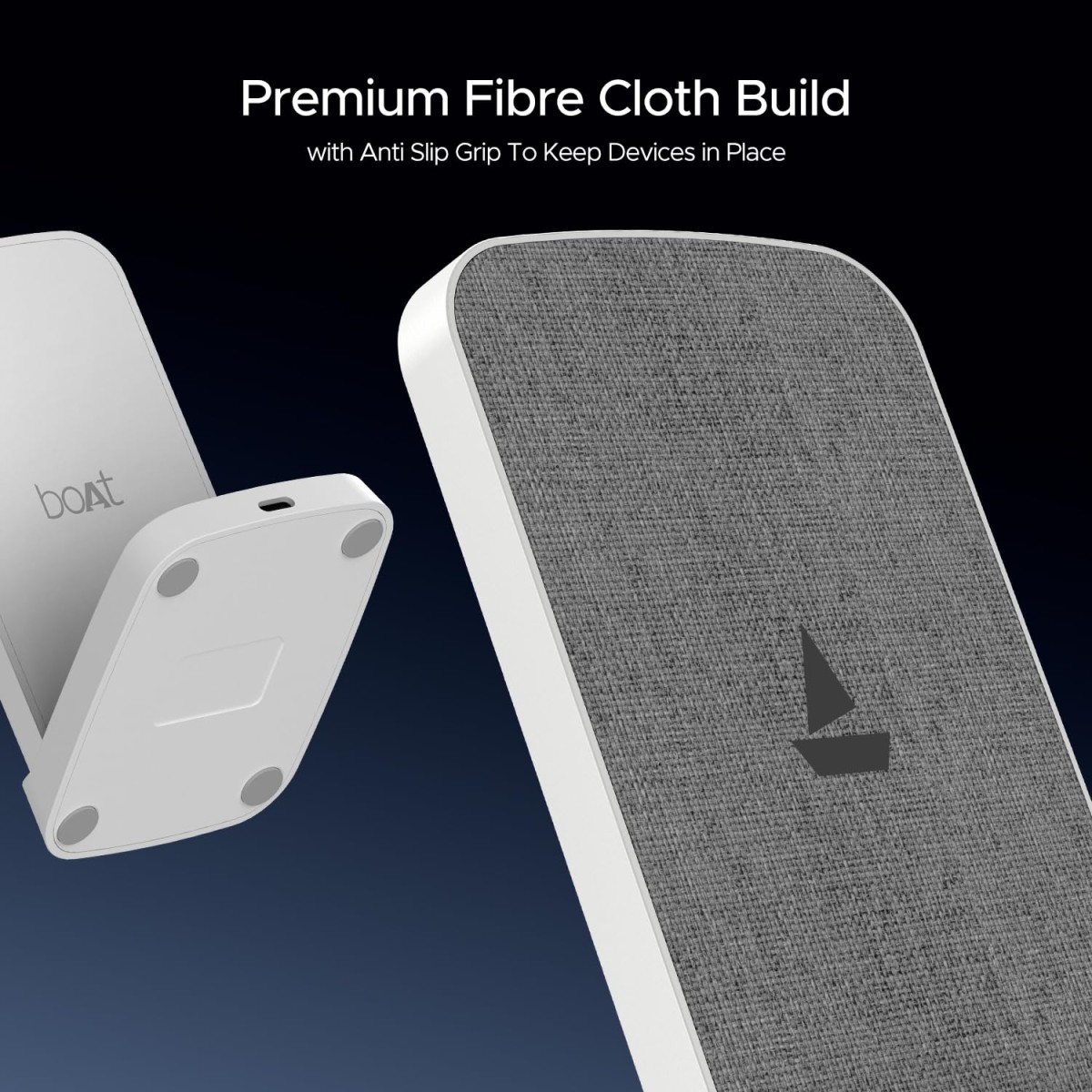 boAt Powerpod 200 Charger w/15W Wireless Charging, Power Bank, Premium Fiber Cloth Build, Dual Coils Micro USB Input, Anti-Slip Grip, 6mm (White)