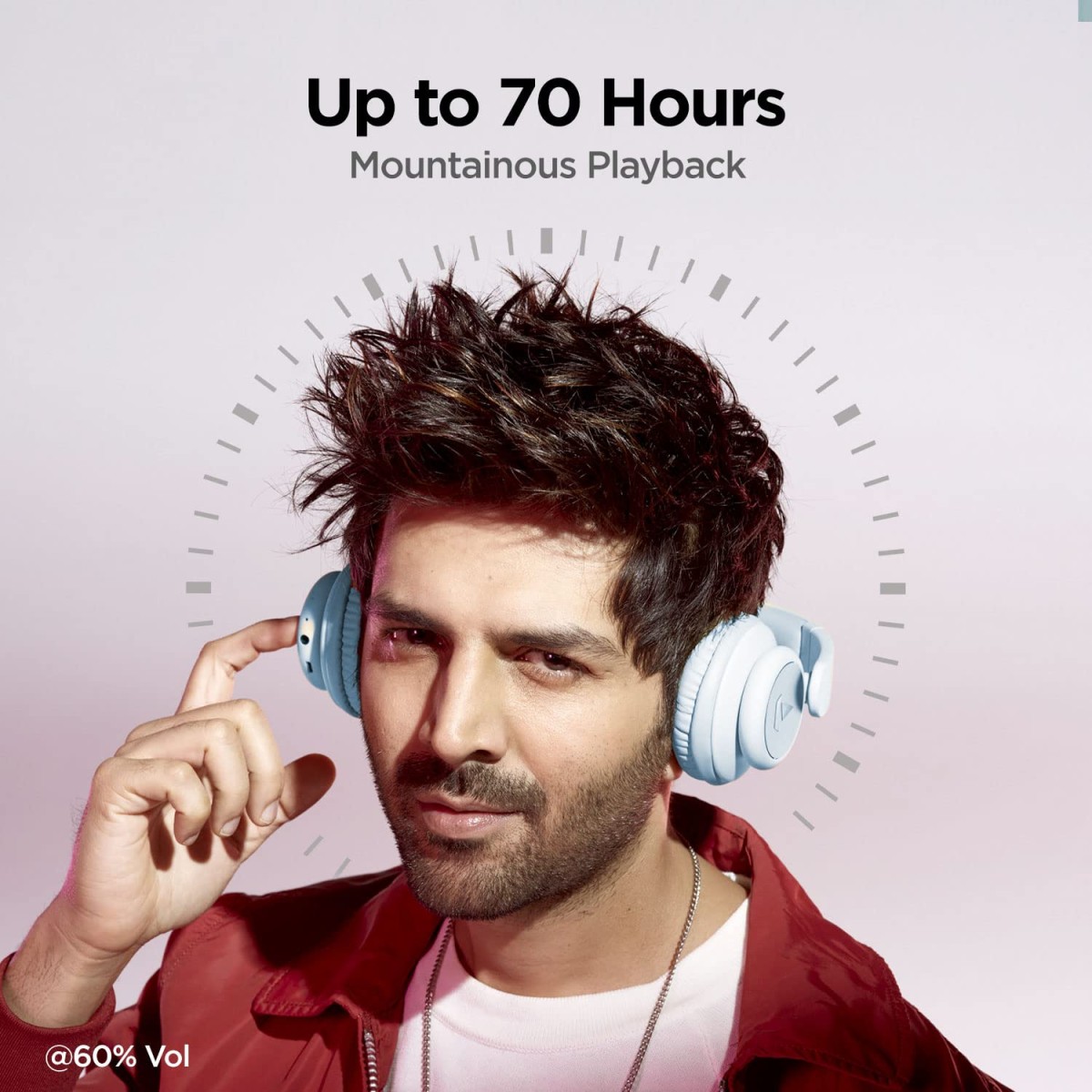 boAt rockerz 450 pro bluetooth wireless on ear headphones with mic aqua blue refurbished