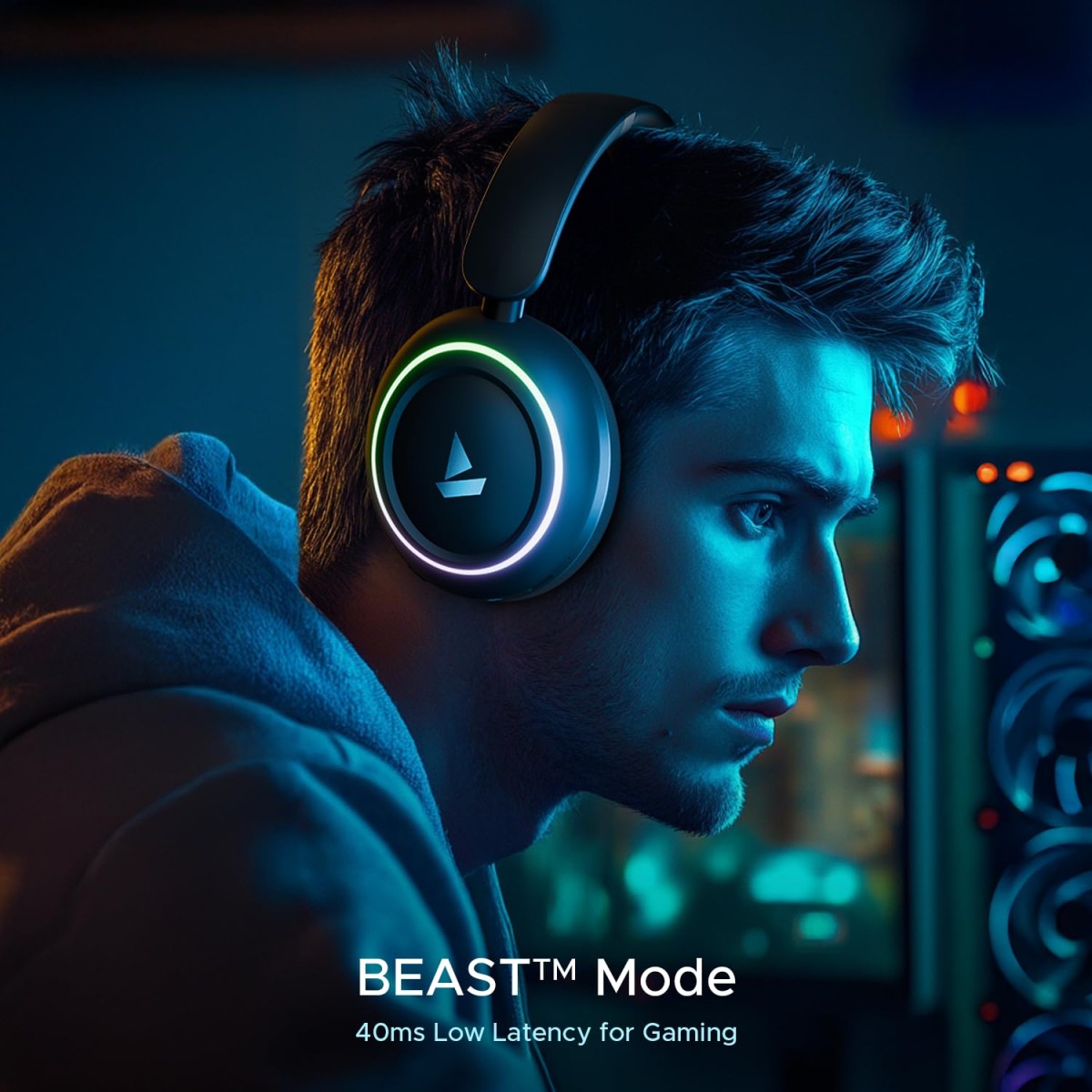 boAt Rockerz 480, RGB LEDs,6 Light Modes, 40mm Drivers,Beast Mode, 60H Battery, ENx Tech, Stream Ad Free Music via App Support, Bluetooth Headphones