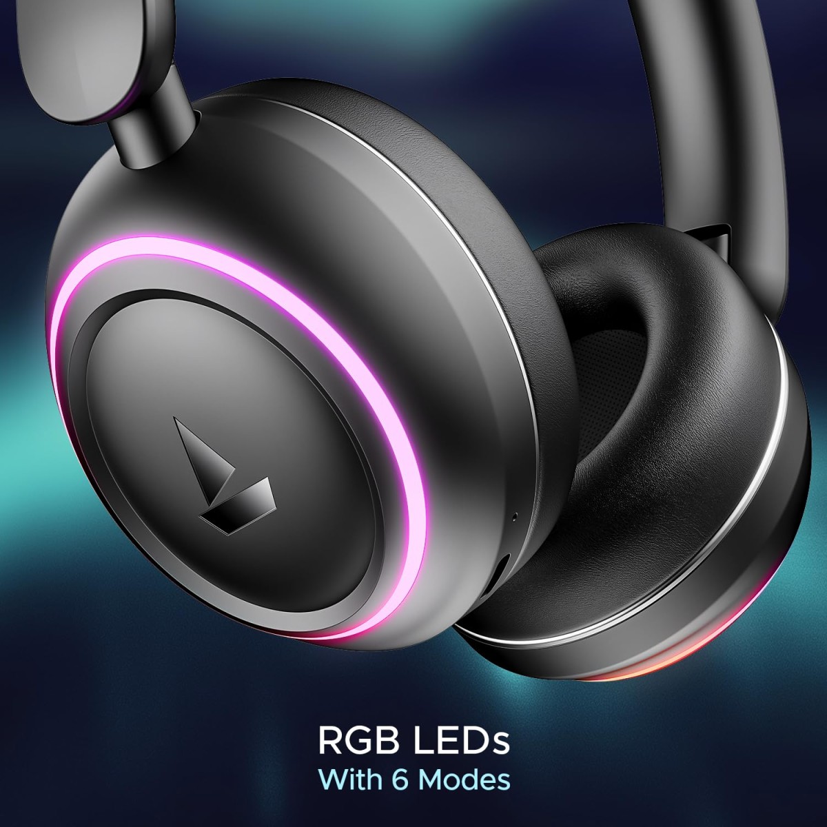 boAt Rockerz 480, RGB LEDs,6 Light Modes, 40mm Drivers,Beast Mode, 60H Battery, ENx Tech, Stream Ad Free Music via App Support, Bluetooth Headphones