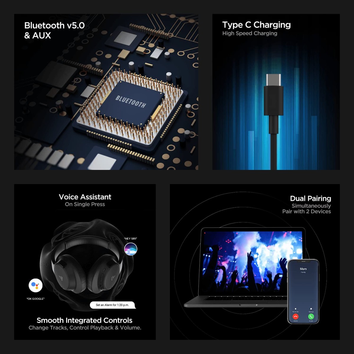 boAt Rockerz 660 Bluetooth Over-Ear Headphone with Mic(Active Black)